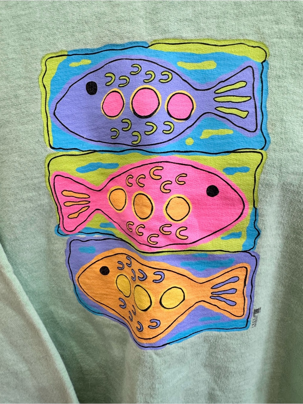 Vintage Fresh Produce Mint Green Sweatshirt with Colorful Fish Design - Picture 2 of 4